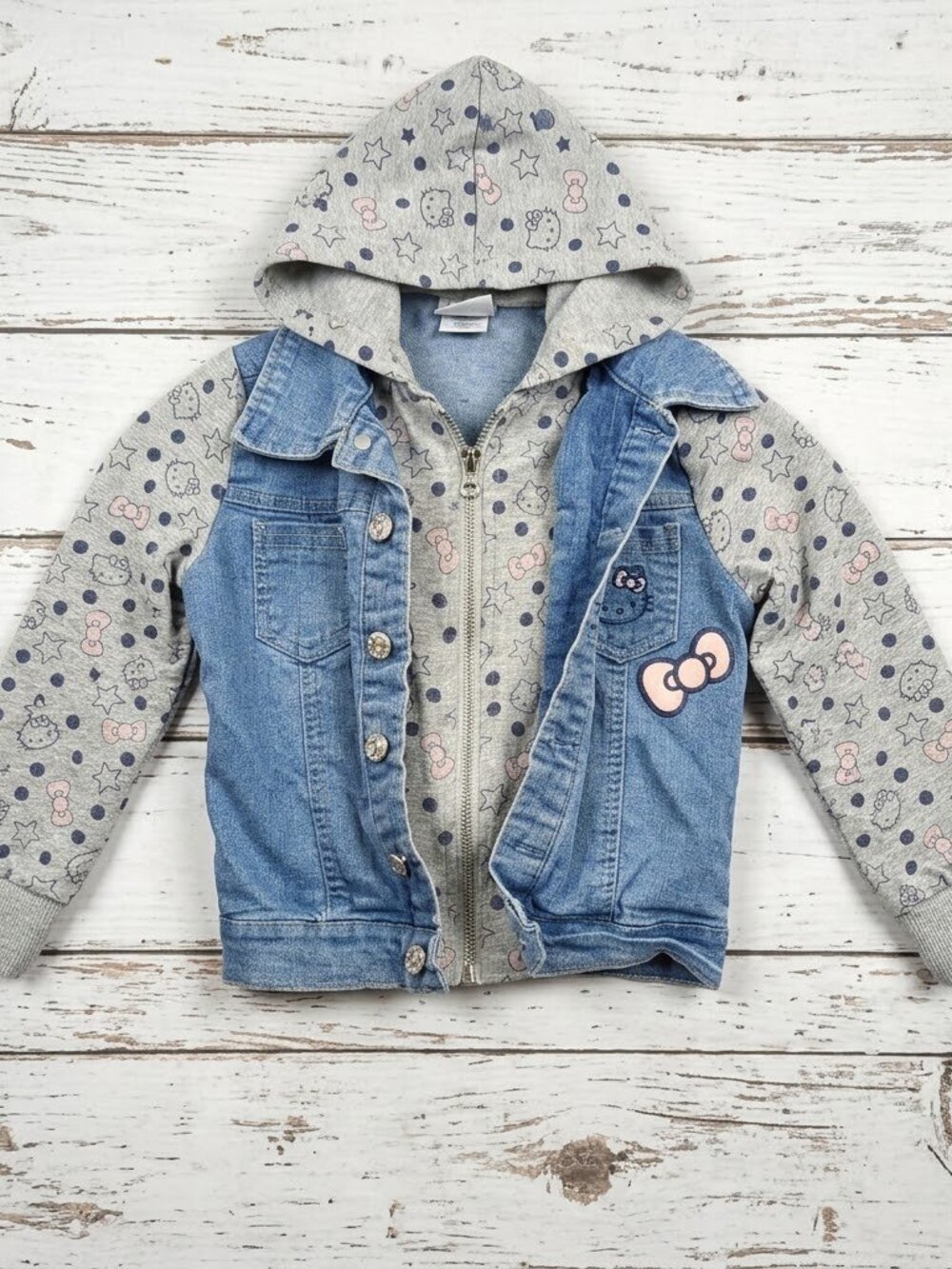 Toddler Girls Hello Kitty Hooded Zip & Button Jacket Size 4T